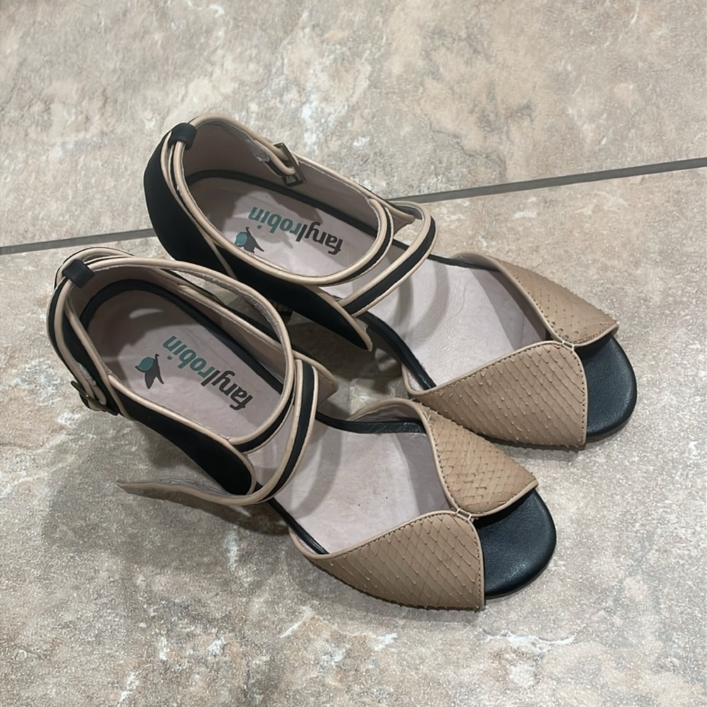 Anthropologie Farylrobin Mixed Media Heels in Black and Pink